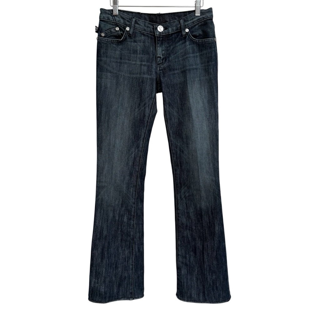 Rock And Republic Y2K Ultra Low Rise Boot Cut Jeans Women 28 Embroidered Pockets